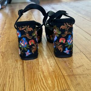 Floral Embroidered Black Block Heels Olivia Miller